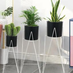 homesake Diamond Base (Set of 3) Black & White Metal Floor Planter Stand With pot-picture-32
