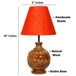 BTR CRAFTS Red & Brown Textured Frustum Shaped Wooden Table Lamp with Adjustable Cord image 5