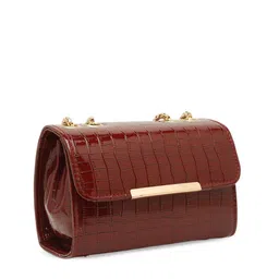 DressBerry Maroon Textured Structured Sling Bag with Fringed image 5