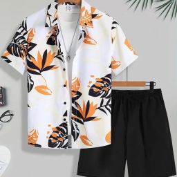 Men Night Suit Set White Printed-image-85