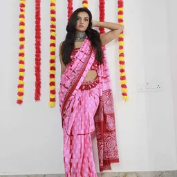 HERE&NOW Ethnic Motifs Pure Cotton Bagru Saree-picture-29