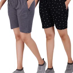 GUIDE Women Pack Of 2 Cotton Mid-Rise Regular Fit Typography Printed Shorts-86