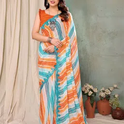 Anouk Printed Mirror Work Leheriya Saree-picture-22