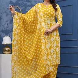 k d fab Floral Printed Pure Cotton Kurta With Trousers And Dupatta-image-93