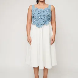 WEAVING CULT Women Self Design Denim Fit & Flare Midi Dress-image-30