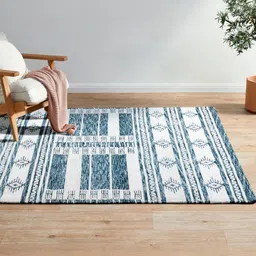 PLIVANA Blue Geometric Polyester Carpet-50