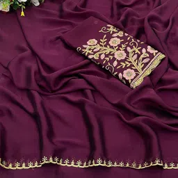 K 5 Fashion Embroidered Pure Chiffon Saree-image-28
