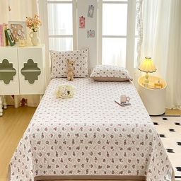 JC HOME 3Pcs Brown & White Floral Printed 162 TC Double Queen Bed Covers-picture-8