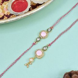 MEIRA JEWELLERY Gold-Plated Kundan-Studded & Beaded Bhaiya Bhabhi Rakhi-image-14