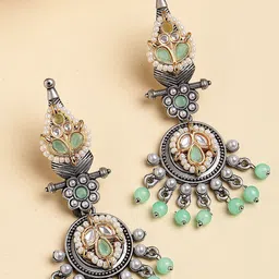KARATCART Silver Plated Kundan Studded Contemporary Drop Earrings-38