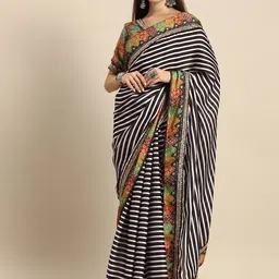 KALINI Black Woven Design Poly Georgette Saree-image-2