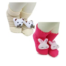 NESKA MODA 6 To 12 Months Baby Set Of 2 Pair Cotton Anti Slip Face Ankle Socks/ Booties-19
