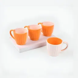 Storepedia Yellow & White 4 Pieces Textured Ceramic Matte Cups 150ml Each-image-35