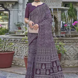 Anouk Leheriya Printed Pure Cotton Bagru Saree With Unstitched Blouse Piece-9