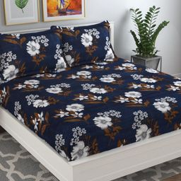 bsb home Aspire Navy Blue Floral Printed 144TC Wrinklfree Queen Bedsheet Set 2.2 m x 2.2 m-image-50
