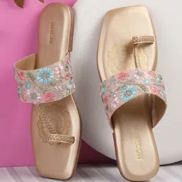 Mochi Women Embellished Open Toe Flats with Bows-image-5