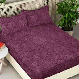 Myntra Elegant Homes Burgundy Floral Woollen 300TC Fitted King Bedsheet Set-2.5mX2.25m-image-75