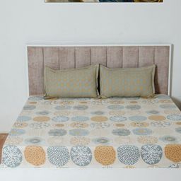 BEDROSE Mustard & Grey Floral 144 TC King Bedsheet with 2 Pillow Covers-image-85