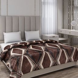 Monte Carlo Brown & Beige Geometric Printed AC Room 290 GSM Double Bed Blanket-image-93