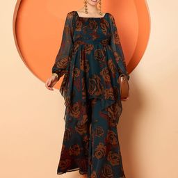 Antheaa Printed Round Neck Top With Palazzos-picture-32
