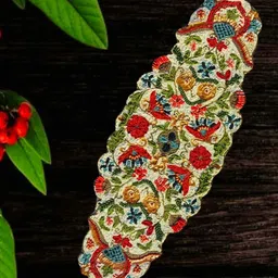 YWULY White & Red Glass Beaded TableRunner-21