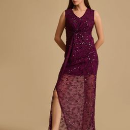 Kazo Women Embellished V-Neck Sleeveless Maxi Dress-image-63