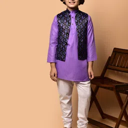 PRINTINDIA Boys Band Collar Straight Kurta with Trouser & Nehru Jacket-image-86