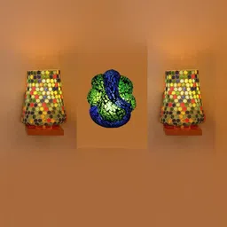 Somil Indore Mosaic Decorative Lamp Combo of Matching Wall Lamp & Blessing God Ganesh Wall Lamp, Multi Compatible with LED, Size: 14 X 14 X 18.5 Cm, Pack of 3.-image-85