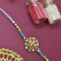 MEIRA JEWELLERY Artificial Stones Studded & Beaded Thread Rakhis With Rholi & Chawal-image-56