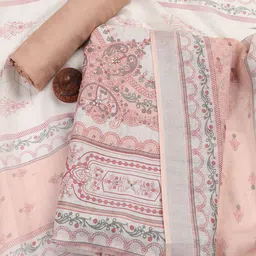 Meena Bazaar Ethnic Motifs Printed Mirror Work Linen Unstitched Dress Material-image-91