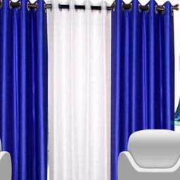 BELLA TRUE White & Blue 3 Pieces Long Door Curtains-image-51