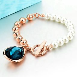 Shining Diva Fashion Gold-Plated Artificial Stones Studded & Beaded Elasticated Bracelet-31