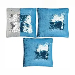 Black gold Silver-Toned & Blue Set of 3 Embellished Square Cushion Covers-25