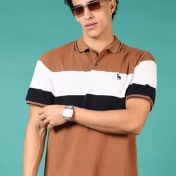 V-Mart Men Colourblocked Polo Collar Cotton T-shirt-image-3