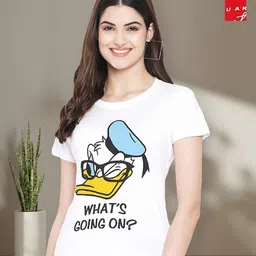 Dreambe Women Pack of 2 Donald Duck Graphic Printed Round Neck Cotton Regular Fit T-shirts-image-67