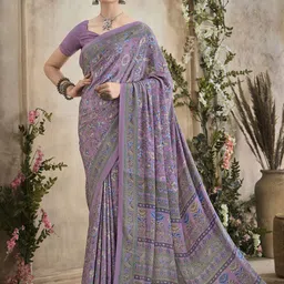 Mitera Floral Poly Crepe Bagru Saree-image-41