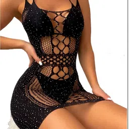 Qenixo Sheer Fishnet Lace Baby Doll-image-42