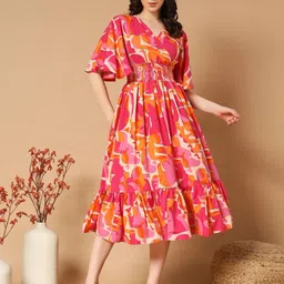 ZWERLON Women Abstract Printed Flared Sleeve A-Line Dress-picture-22