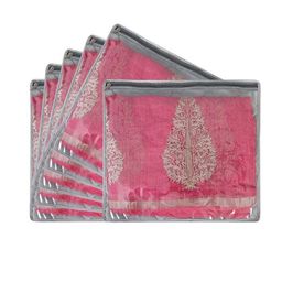 prettykrafts Grey & Transparent 6 Pieces Printed Reusable Saree Organisers-7