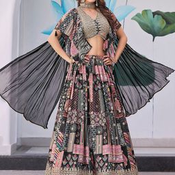ETHNIC PLUS Embroidered Sequinned Semi-Stitched Lehenga & Unstitched Blouse With Dupatta-picture-9