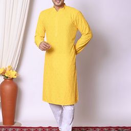 AHLAN APPARELS Embroidered Sequinned Mandarin Collar Kurta With Pyjamas-picture-32