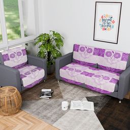 Myntra Elegant Homes Purple & Off White 3 Seater Cotton Sofa Cover-image-54