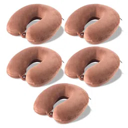 Kuber Industries Brown 5 Pieces Memory Foam Filled Cotton Breathable Travel Pillows-24