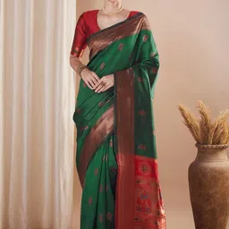 Saree mall Ethnic Motifs Zari Silk Blend Paithani Sarees-picture-36