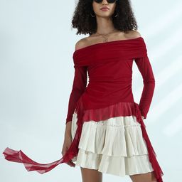 SHOWOFFFF Women Off-Shoulder Net Bardot Top-picture-2