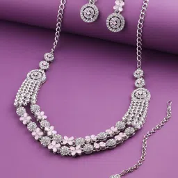 VATSALYA creation Rhodium-Plated Stone Studded Jewellery Set-image-36