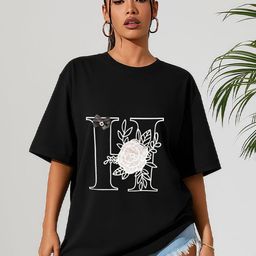 GRACE & JACK Floral Printed Embellished Round Neck Cotton Oversized T-shirt-image-48