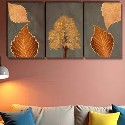 Aura Grey & Orange 3 Pieces Tree & Leafs Wooden Wall Art-image-15