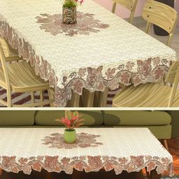 Myntra Elegant Homes Cream-Coloured Set of 2 Floral Waterproof Cotton 6-Seater Table Cover with Embroidered-12