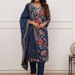 Lilots Women Floral Printed Regular Kurta with Trousers & With Dupatta Kurta Sets-picture-6